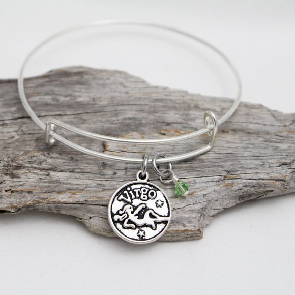 August Virgo Adjustable Charm Bangle - Handmade Zodiac Bracelet - Picture 2 of 14